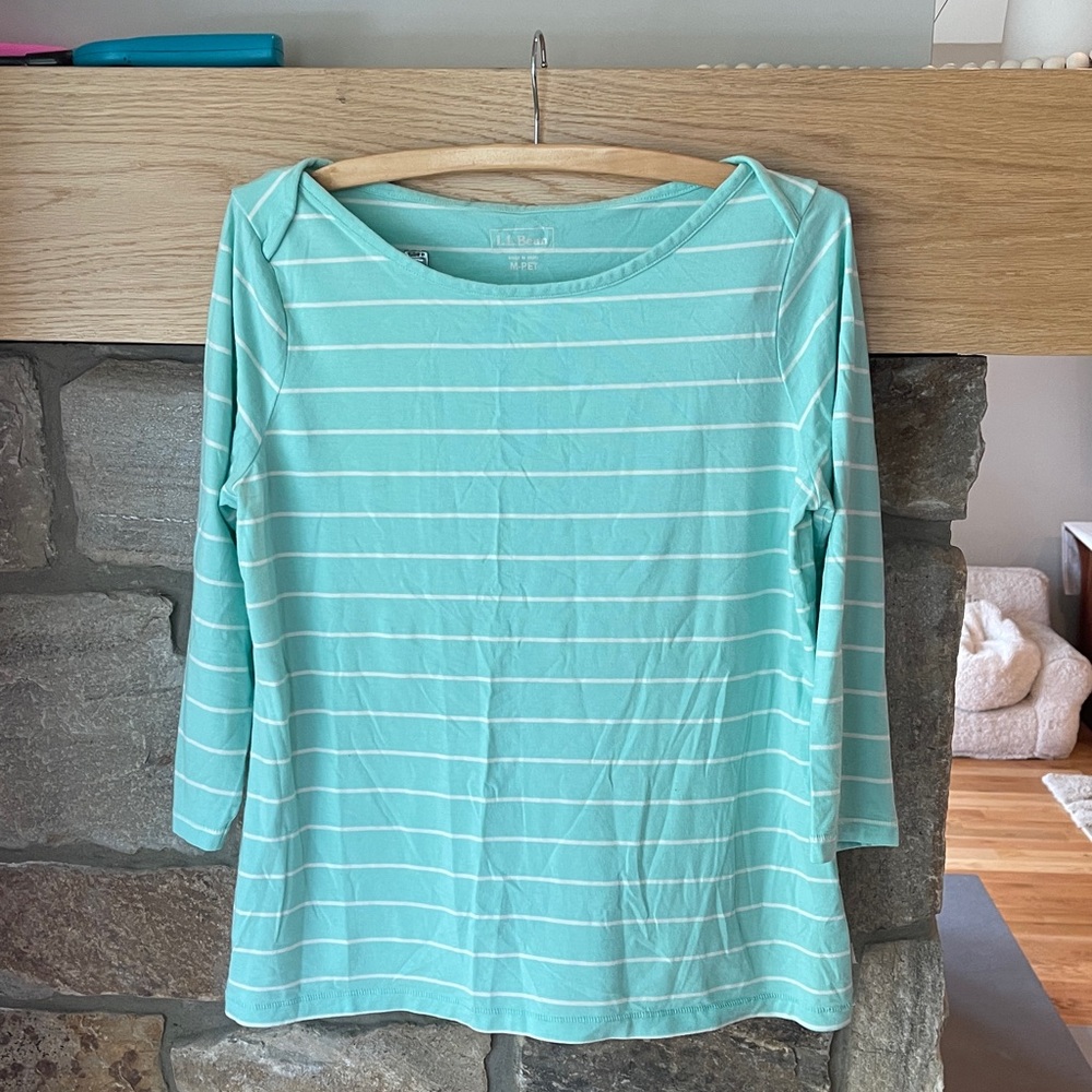 L.L Bean Women's Pima Cotton Tee, Elbow-Sleeve Boatneck Stripe size M